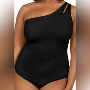 Becca ETC Plus Size Color Code ‎ One Shoulder, One Piece Swimsuit 1X
